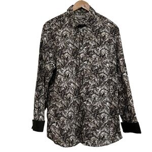 Jim Thompson Plant &  Animal Print Button Down Shirt Long Sleeve Brown 16/16.5